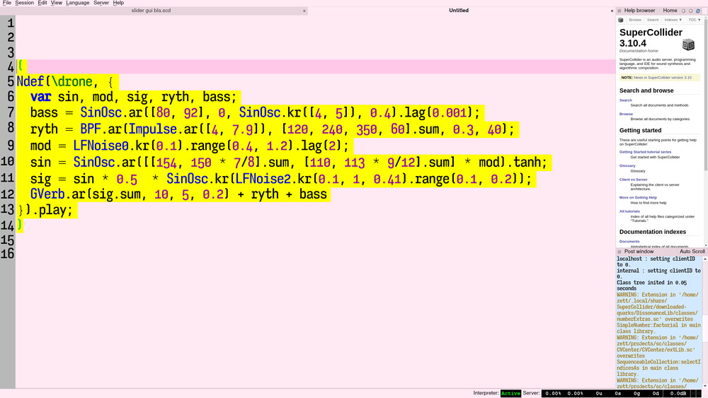 bild von sourcecode in supercollider